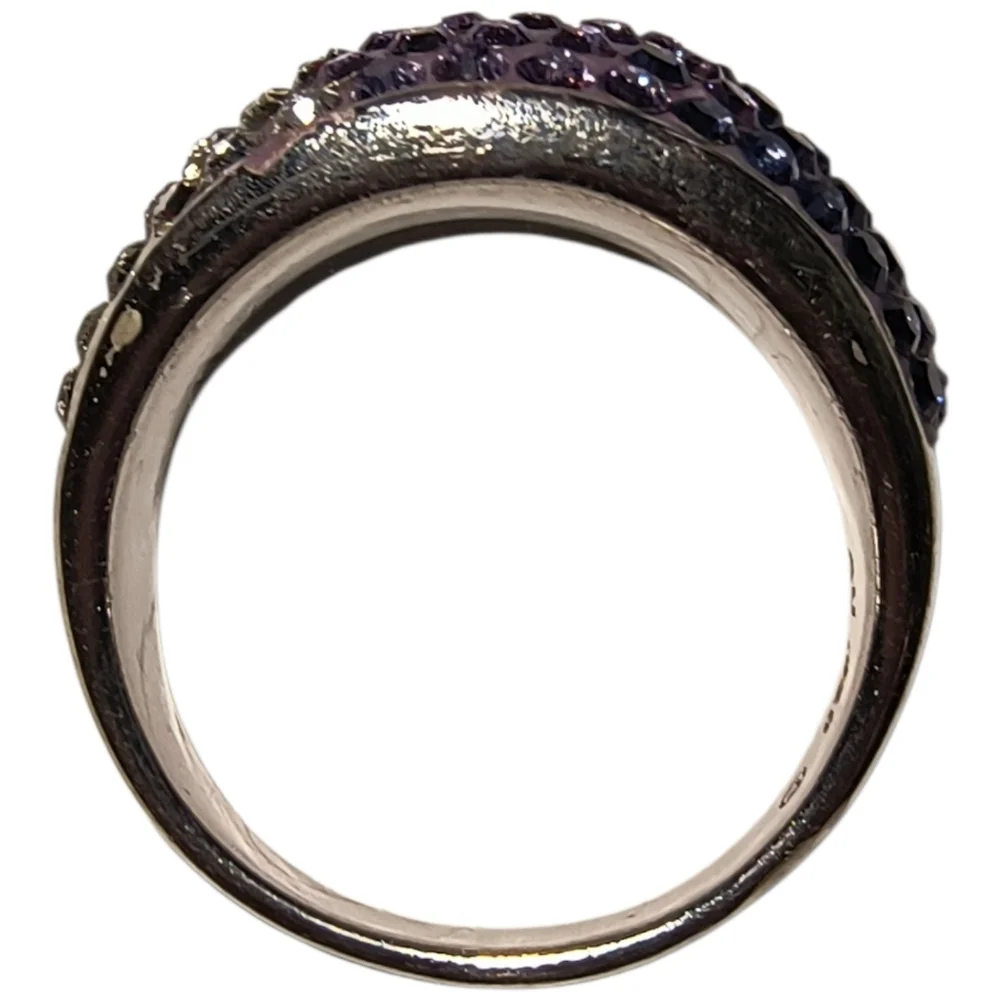 Purple Chunky Sterling Silver & Crystal Graduated Color Ombre Ring